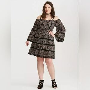 Torrid Insider Medallion Print Cold Shoulder Skater Dress
